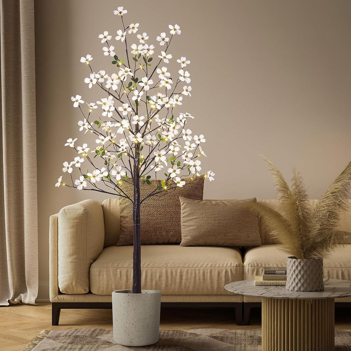 6 ft Lighted Dogwood Flower Tree - 120 LED Artificial Tree for Christmas & Home Decoration image 3