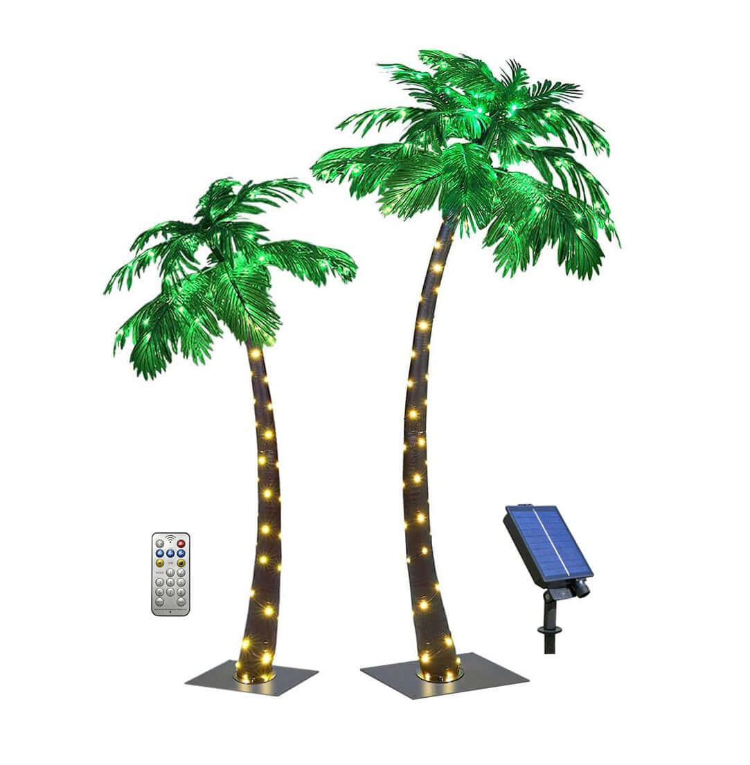 Lighted Palm Tree 2-Pack (5FT + 7FT) with 248 Warm White LEDs Total (Solar Powered), Indoor/Outdoor Tropical Decoration image 1