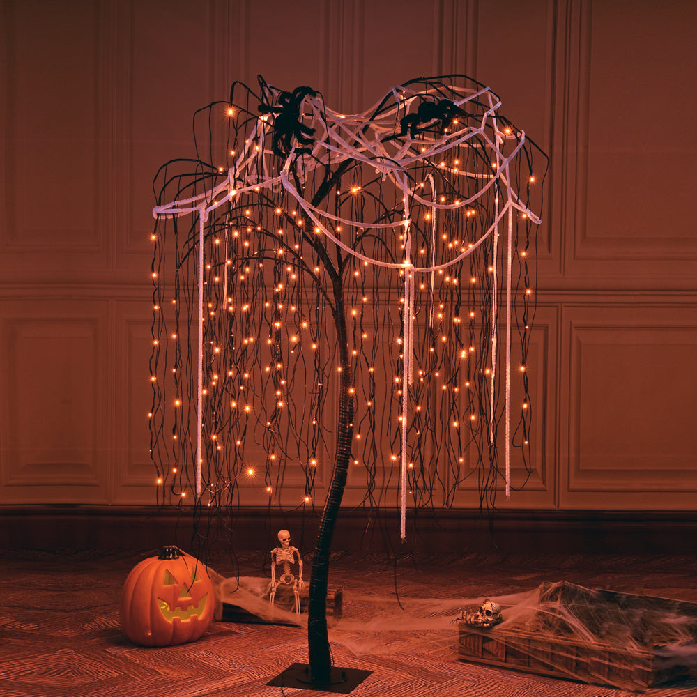 Spooky Halloween Willow Tree with Spiders: 7 Feet for Halloween-Themed Home Decor, Parties, and Weddings - Indoor and Outdoor Delights