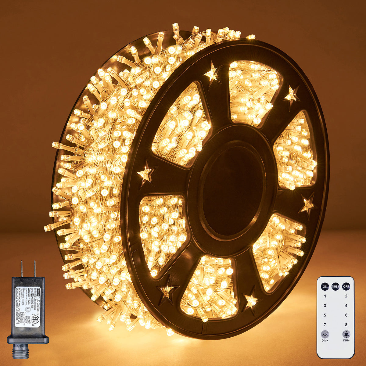 330ft 1000LED Christmas Lights with Reel, 8 Modes & Timer Remote, Clear Wire
