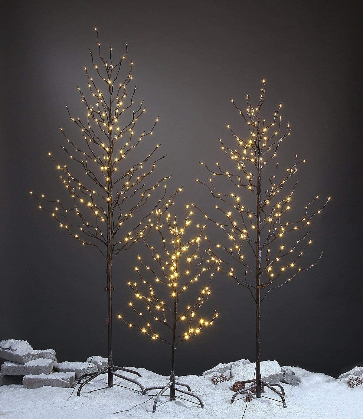 Set of 3 Star Light Trees, 3ft 5ft and 6ft, Warm White, Brown Finish