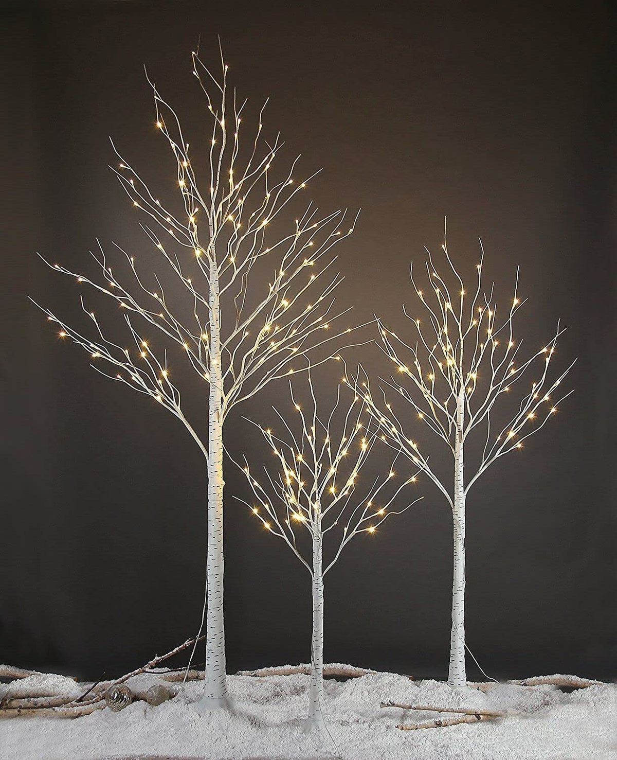 Pack of 3 Birch Tree Set with Warm White Lights, Perfect for Home Decor, Weddings, and Gift, Indoor & Outdoor - Size 4ft, 6ft, and 8ft